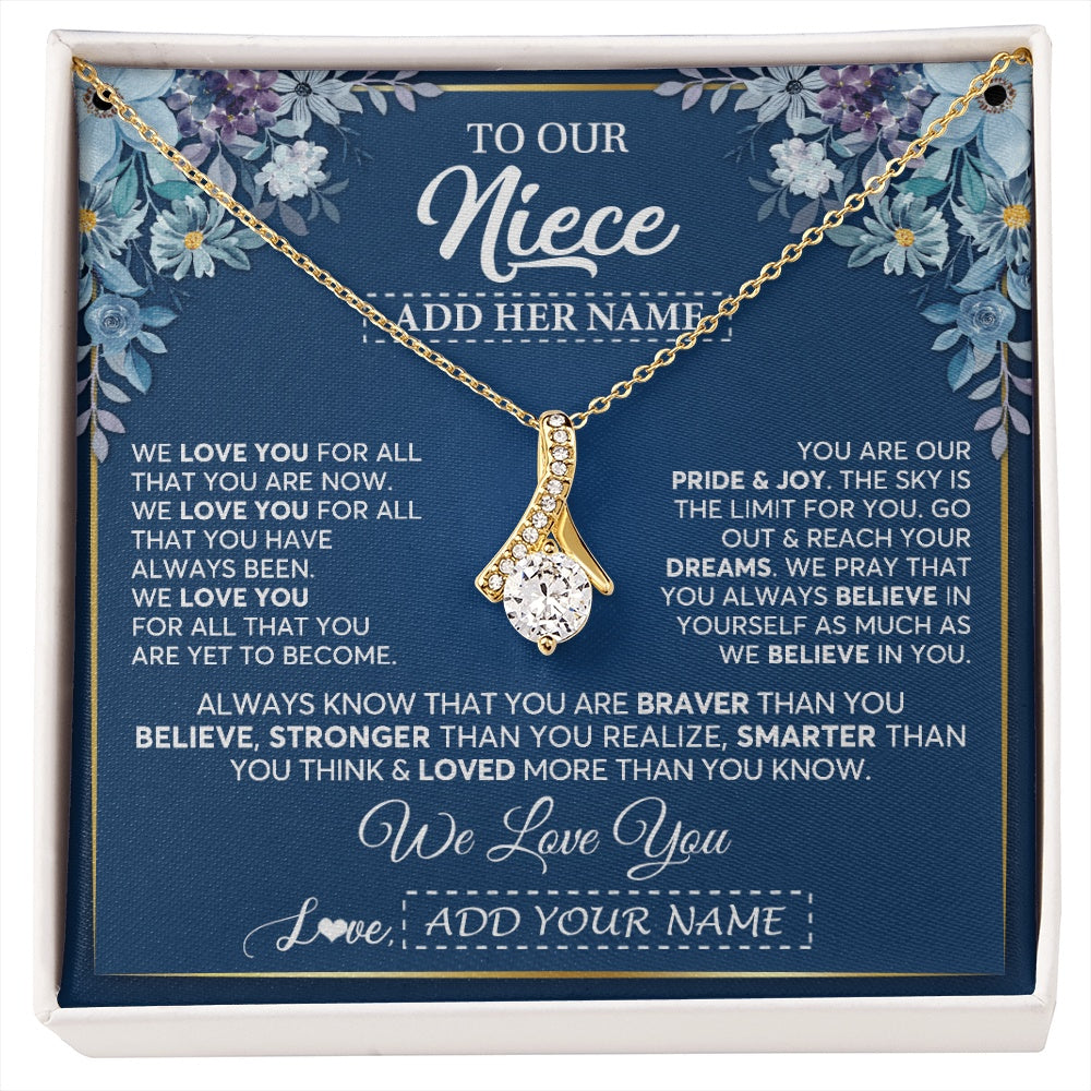 Alluring Beauty Necklace 18K Yellow Gold Finish | 1 | Personalized To Our Niece Necklace Gift From Uncle Aunt We Love You Niece Birthday Gift Graduation Christmas Pendant Custom Gift Box Message Card | siriusteestore.myshopify