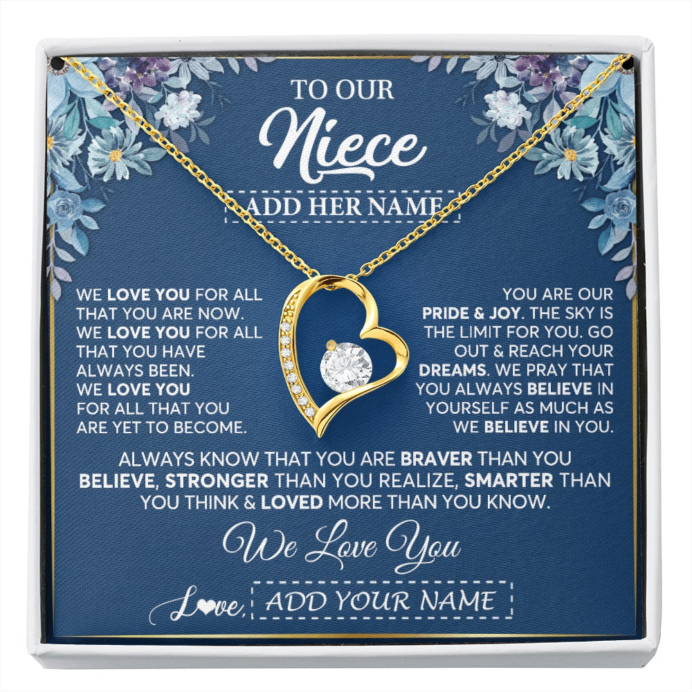 Forever Love Necklace 18K Yellow Gold Finish | 1 | Personalized To Our Niece Necklace Gift From Uncle Aunt We Love You Niece Birthday Gift Graduation Christmas Pendant Custom Gift Box Message Card | siriusteestore.myshopify