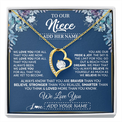 Forever Love Necklace 18K Yellow Gold Finish | 1 | Personalized To Our Niece Necklace Gift From Uncle Aunt We Love You Niece Birthday Gift Graduation Christmas Pendant Custom Gift Box Message Card | siriusteestore.myshopify