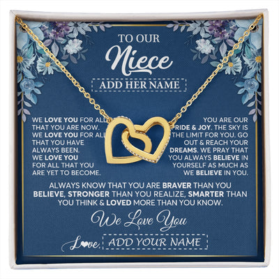 Interlocking Hearts Necklace 18K Yellow Gold Finish | 1 | Personalized To Our Niece Necklace Gift From Uncle Aunt We Love You Niece Birthday Gift Graduation Christmas Pendant Custom Gift Box Message Card | siriusteestore.myshopify