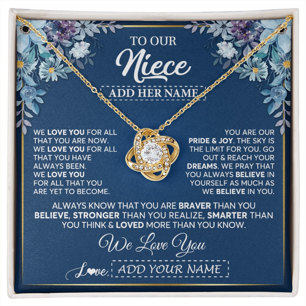 Love Knot Necklace 18K Yellow Gold Finish | 1 | Personalized To Our Niece Necklace Gift From Uncle Aunt We Love You Niece Birthday Gift Graduation Christmas Pendant Custom Gift Box Message Card | siriusteestore.myshopify