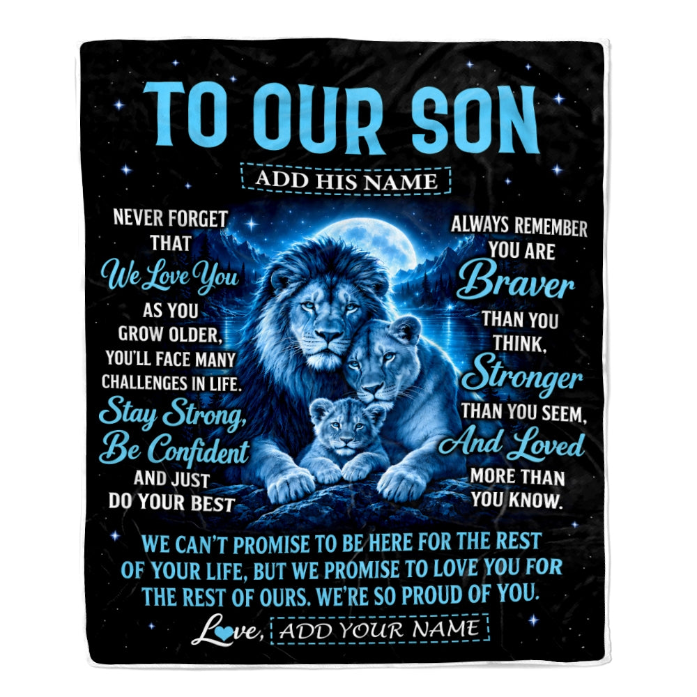 Personalized To Our Son Gift Blanket From Mom Dad Father Mother Lion Love Letter Graduation Gift Son Birthday Gifts Christmas Custom Fleece Throw Blanket | siriusteestore