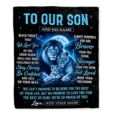Personalized To Our Son Gift Blanket From Mom Dad Father Mother Lion Love Letter Graduation Gift Son Birthday Gifts Christmas Custom Fleece Throw Blanket | siriusteestore