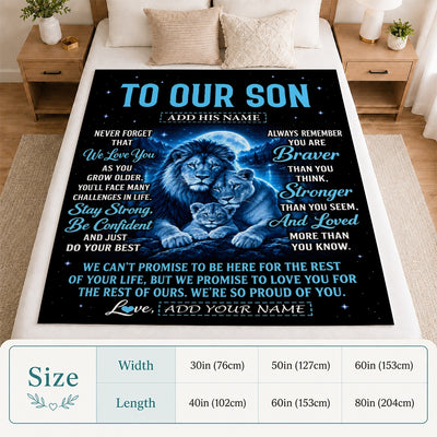 Personalized To Our Son Gift Blanket From Mom Dad Father Mother Lion Love Letter Graduation Gift Son Birthday Gifts Christmas Custom Fleece Throw Blanket | siriusteestore