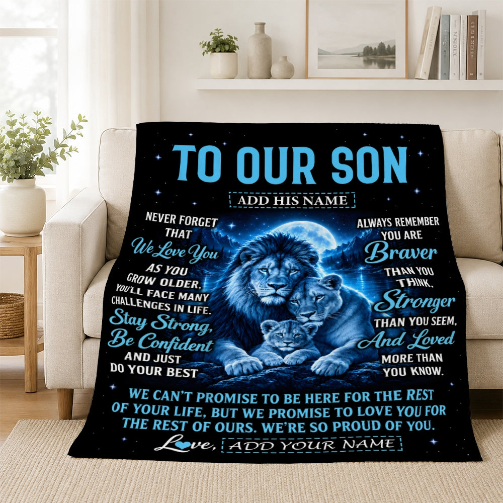 Personalized To Our Son Gift Blanket From Mom Dad Father Mother Lion Love Letter Graduation Gift Son Birthday Gifts Christmas Custom Fleece Throw Blanket | siriusteestore