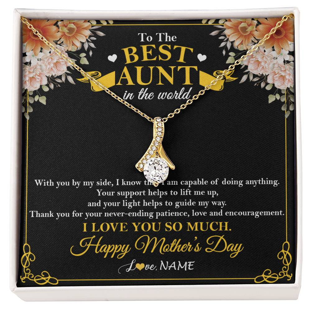 Alluring Beauty Necklace 18K Yellow Gold Finish | 1 | Personalized To The Best Aunt In The World Necklace From Niece NephewThank You I Love You So Much Aunt Happy Mothers Day Customized Gift Box Message Card | siriusteestore