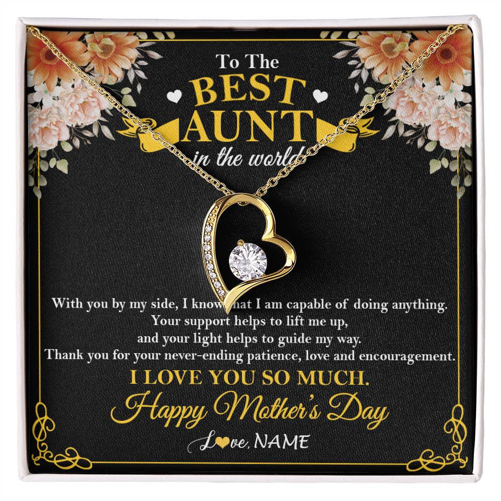 Forever Love Necklace 18K Yellow Gold Finish | 1 | Personalized To The Best Aunt In The World Necklace From Niece NephewThank You I Love You So Much Aunt Happy Mothers Day Customized Gift Box Message Card | siriusteestore
