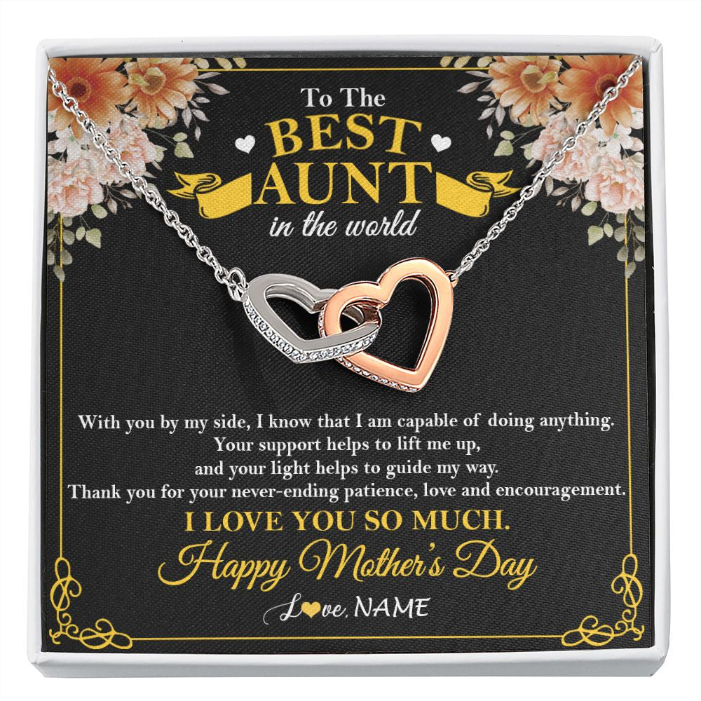 Interlocking Hearts Necklace | Personalized To The Best Aunt In The World Necklace From Niece NephewThank You I Love You So Much Aunt Happy Mothers Day Customized Gift Box Message Card | siriusteestore