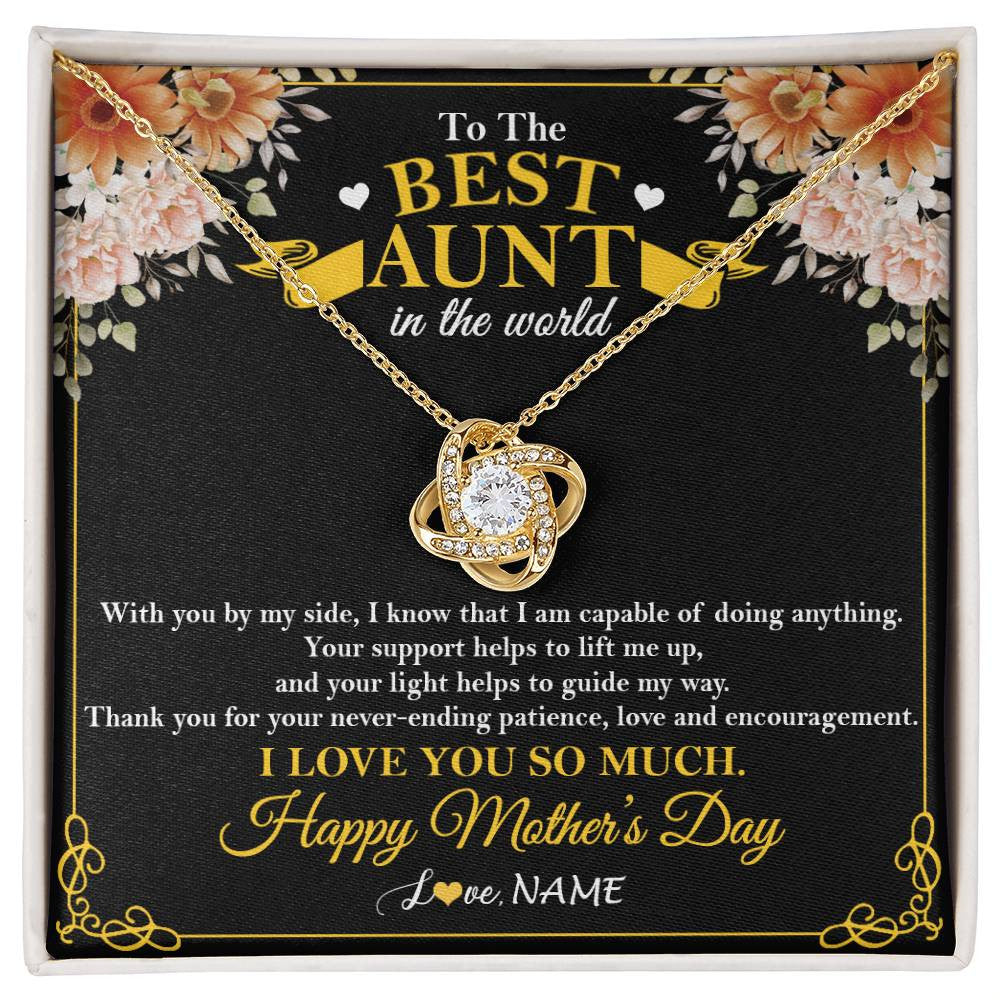 Love Knot Necklace 18K Yellow Gold Finish | 1 | Personalized To The Best Aunt In The World Necklace From Niece NephewThank You I Love You So Much Aunt Happy Mothers Day Customized Gift Box Message Card | siriusteestore
