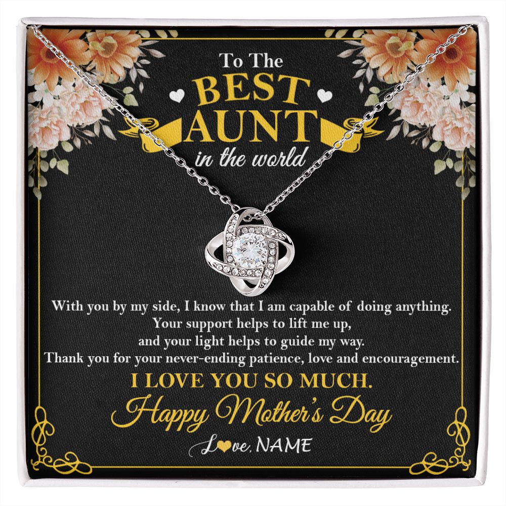 Love Knot Necklace | Personalized To The Best Aunt In The World Necklace From Niece NephewThank You I Love You So Much Aunt Happy Mothers Day Customized Gift Box Message Card | siriusteestore