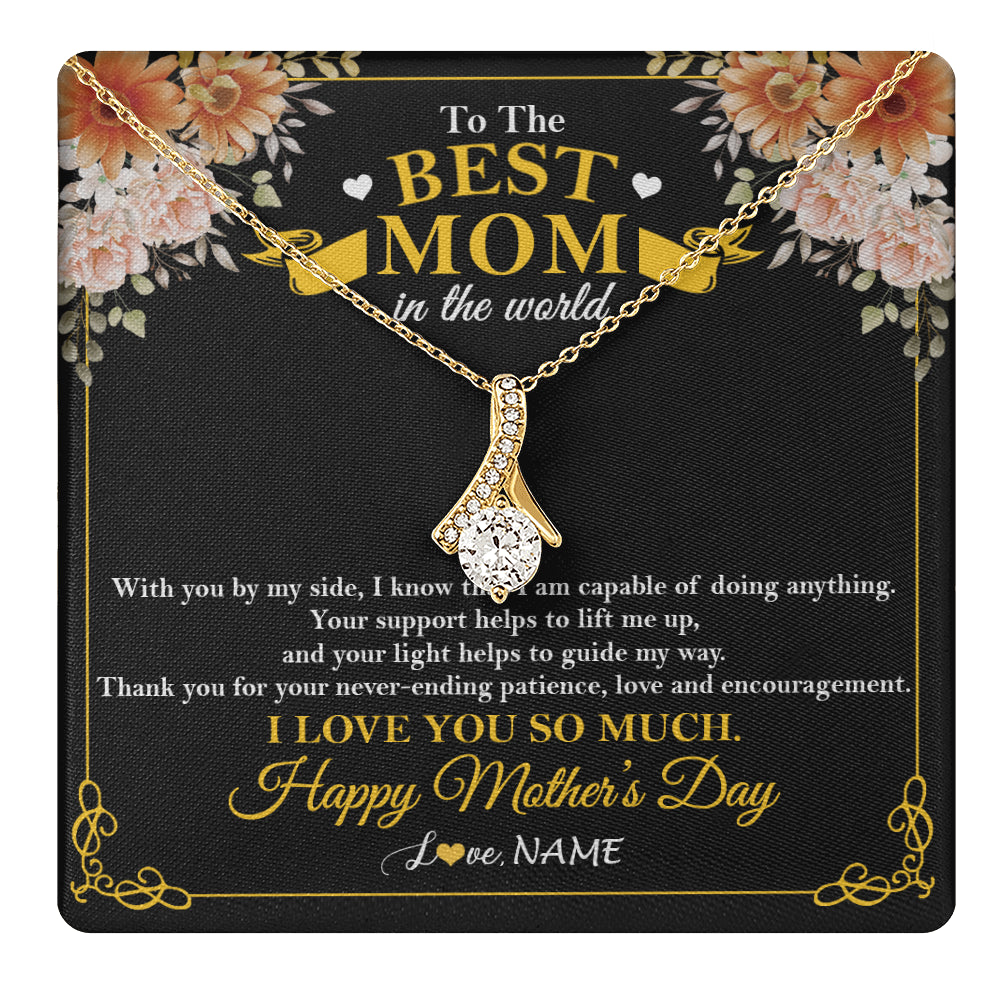 Alluring Beauty Necklace 18K Yellow Gold Finish | 1 | Personalized To The Best Mom In The World Necklace From Daugter Son Thank You I Love You So Much Mother Mom Happy Mothers Day Customized Gift Box Message Card | siriusteestore
