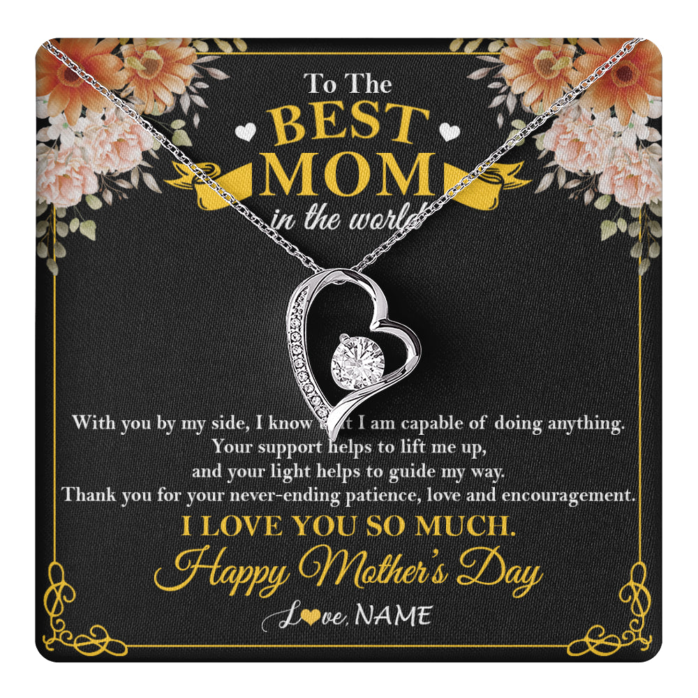 Forever Love Necklace 14K White Gold Finish | 1 | Personalized To The Best Mom In The World Necklace From Daugter Son Thank You I Love You So Much Mother Mom Happy Mothers Day Customized Gift Box Message Card | siriusteestore