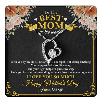 Forever Love Necklace 14K White Gold Finish | 1 | Personalized To The Best Mom In The World Necklace From Daugter Son Thank You I Love You So Much Mother Mom Happy Mothers Day Customized Gift Box Message Card | siriusteestore