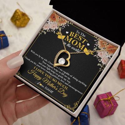 Forever Love Necklace 18K Yellow Gold Finish | 2 | Personalized To The Best Mom In The World Necklace From Daugter Son Thank You I Love You So Much Mother Mom Happy Mothers Day Customized Gift Box Message Card | siriusteestore