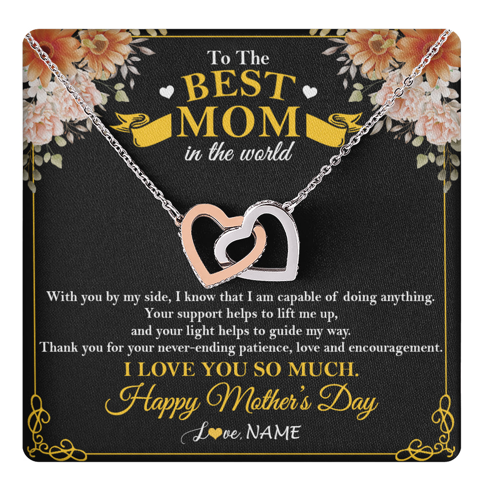 Interlocking Hearts Necklace Stainless Steel & Rose Gold Finish | 1 | Personalized To The Best Mom In The World Necklace From Daugter Son Thank You I Love You So Much Mother Mom Happy Mothers Day Customized Gift Box Message Card | siriusteestore