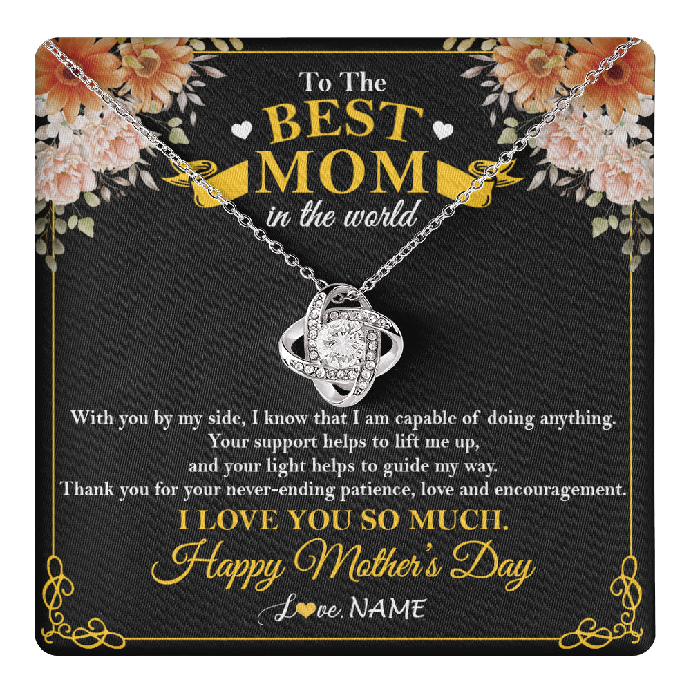 Love Knot Necklace 14K White Gold Finish | 1 | Personalized To The Best Mom In The World Necklace From Daugter Son Thank You I Love You So Much Mother Mom Happy Mothers Day Customized Gift Box Message Card | siriusteestore