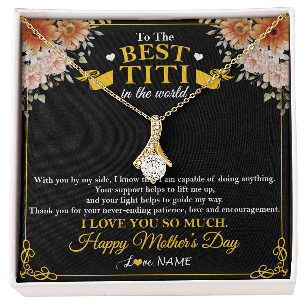Alluring Beauty Necklace 18K Yellow Gold Finish | 1 | Personalized To The Best Titi In The World Necklace From Niece Nephew Thank You I Love You So Much Titi Happy Mothers Day Customized Gift Box Message Card | siriusteestore