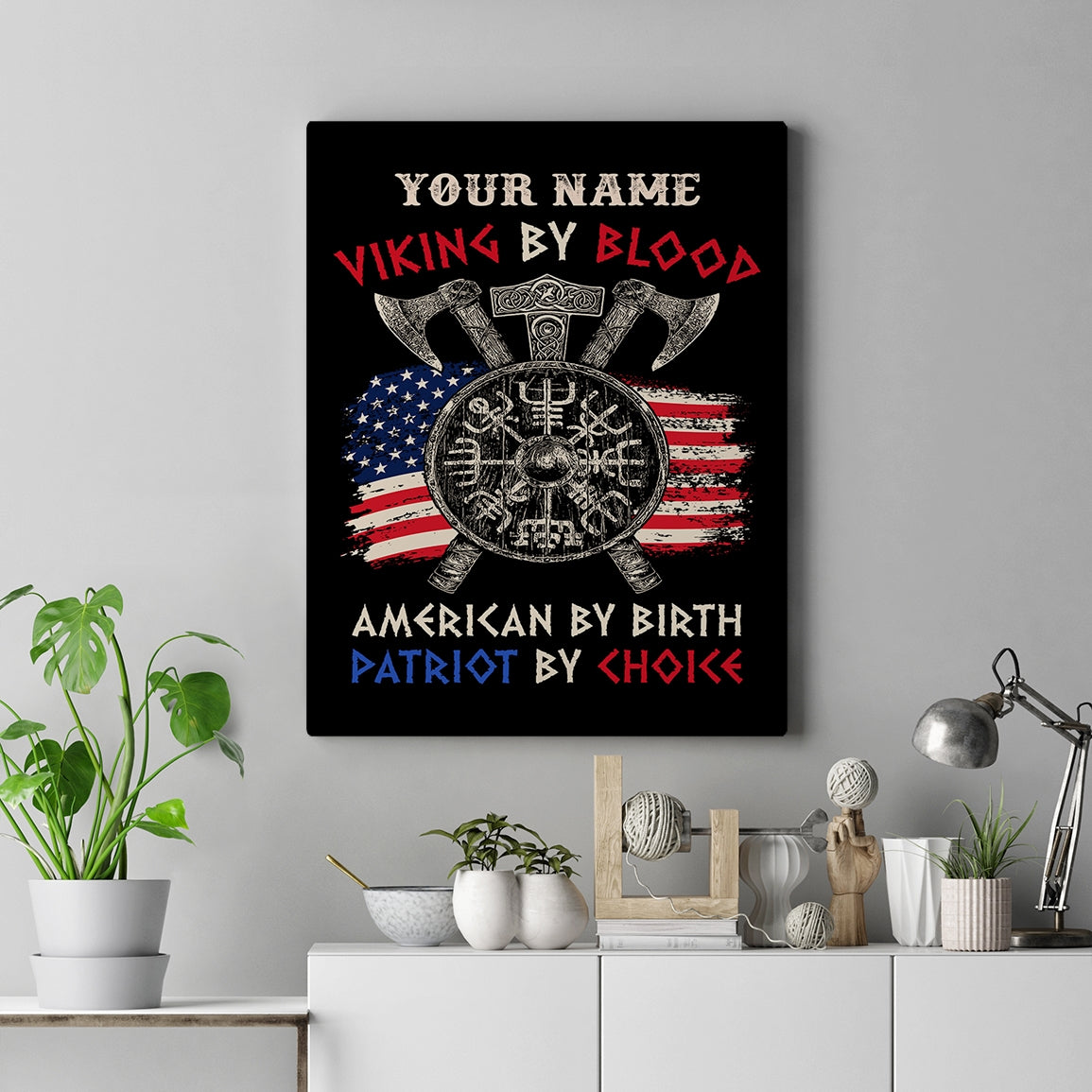 Personalized Viking Canvas Viking By Blood American By Birth Odin God Scandinavian Norse Mythology Runes Men Women Dad Birthday Custom Wall Art Print Framed Canvas | siriusteestore