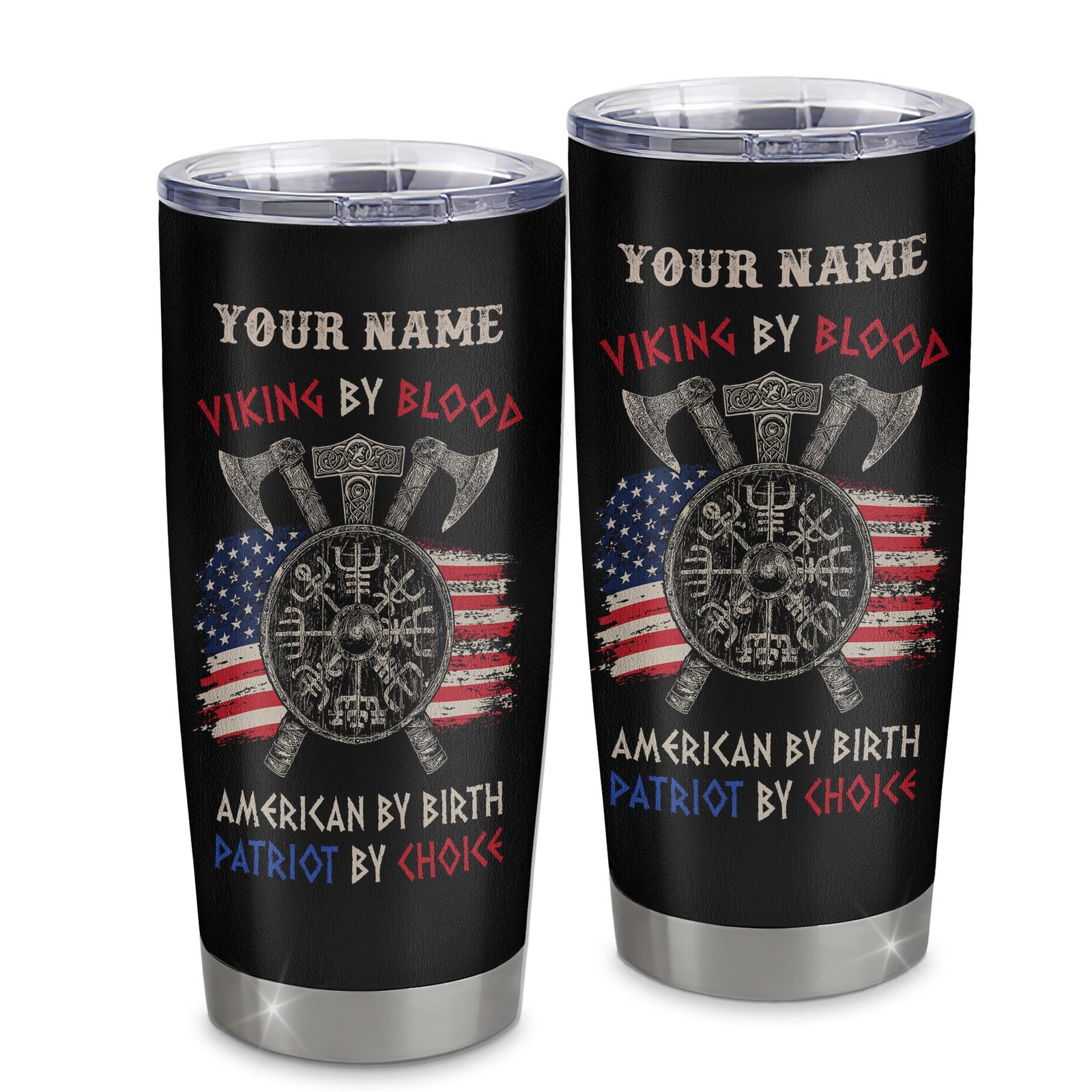 Personalized Viking Tumbler Stainless Steel Cup Viking By Blood American By Birth Odin God Scandinavian Norse Mythology Runes Men Women Dad Birthday Custom Travel Mug | siriusteestore