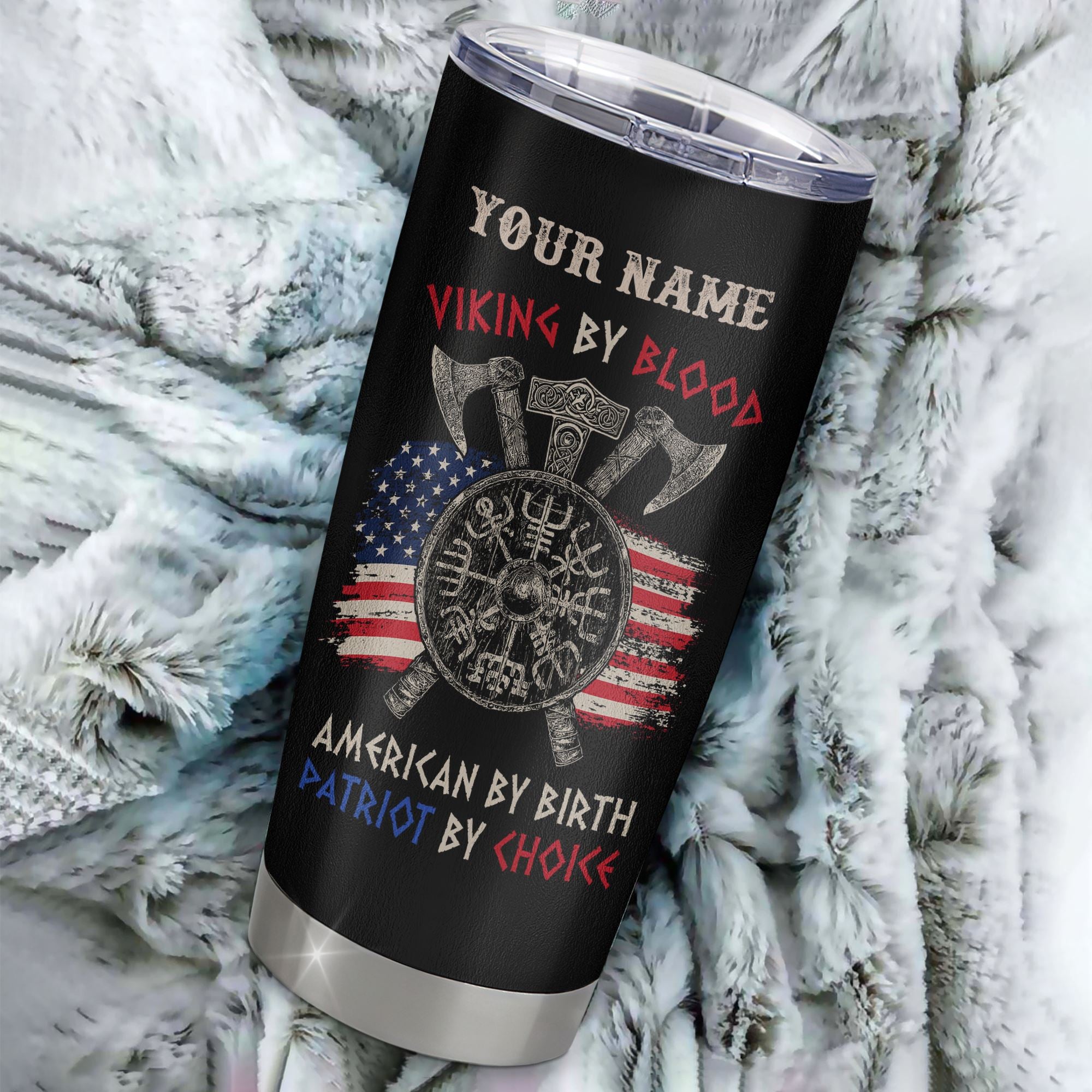 Personalized Viking Tumbler Stainless Steel Cup Viking By Blood American By Birth Odin God Scandinavian Norse Mythology Runes Men Women Dad Birthday Custom Travel Mug | siriusteestore
