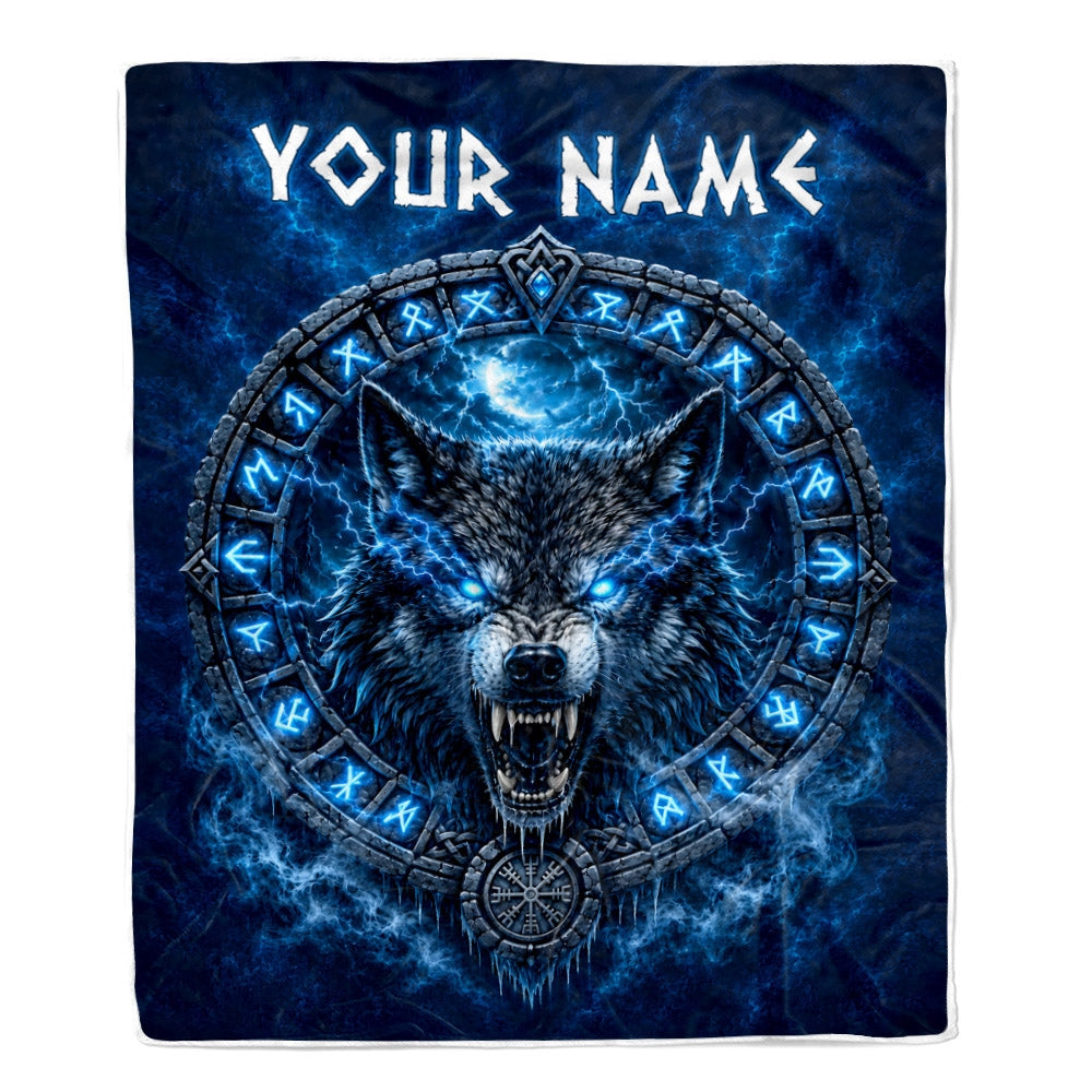 Personalized Viking Wolf Blanket With Norse Mythology Runes Scandinavian For Dad Viking Men Women Outdoor Travel Customized Birthday Christmas Fleece Blanket | siriusteestore