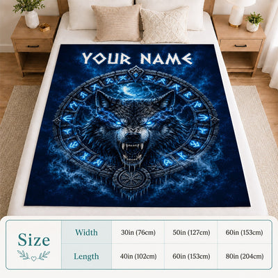 Personalized Viking Wolf Blanket With Norse Mythology Runes Scandinavian For Dad Viking Men Women Outdoor Travel Customized Birthday Christmas Fleece Blanket | siriusteestore