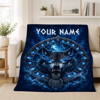 Personalized Viking Wolf Blanket With Norse Mythology Runes Scandinavian For Dad Viking Men Women Outdoor Travel Customized Birthday Christmas Fleece Blanket | siriusteestore