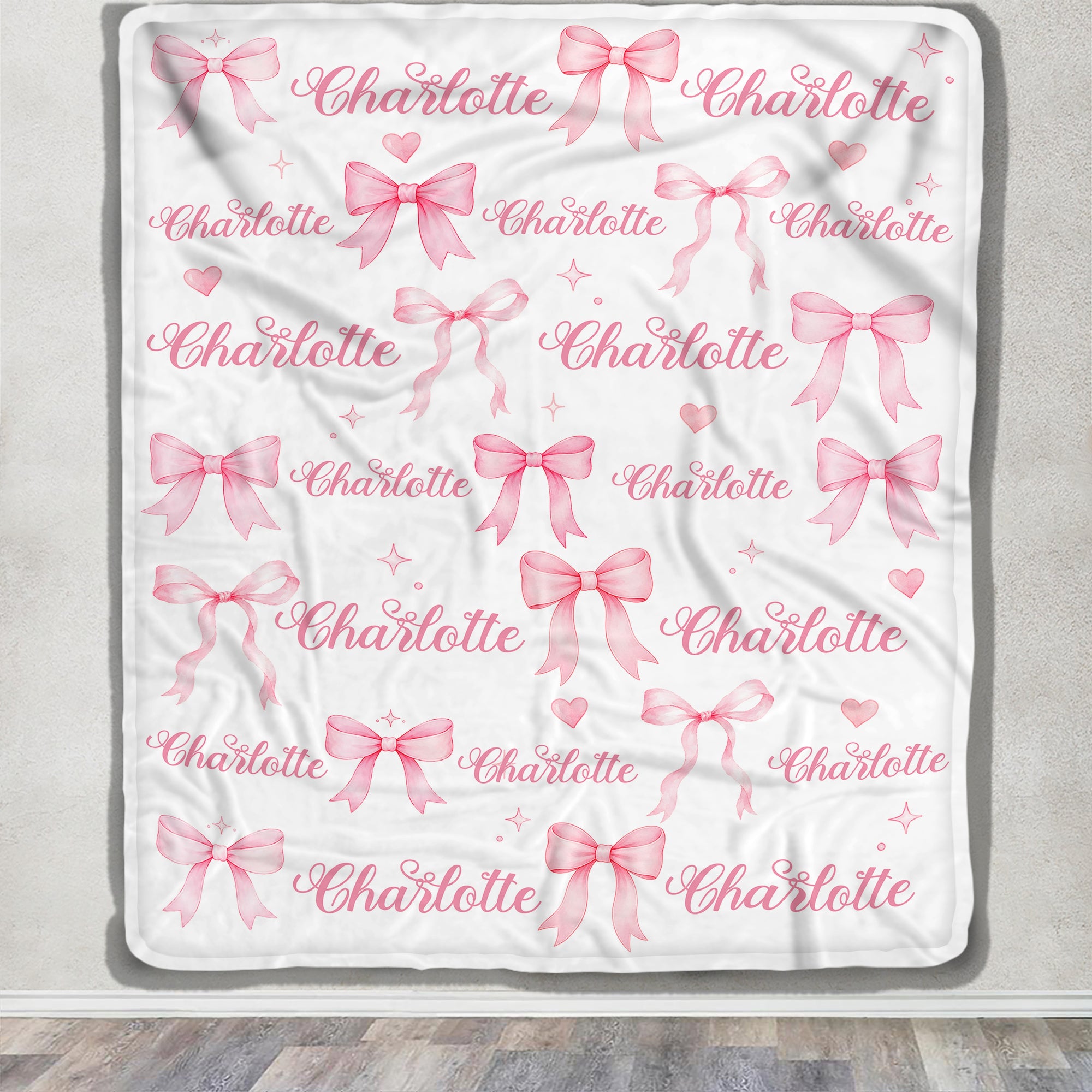 Personalized Watercolor Pink Coquette Bow Blanket Custom Baby Girl Name Family Gift For Daughter Granddaughter Newborn Kids Birthday Gifts Fleece Throw Blanket Shirt & Hoodie | siriusteestore