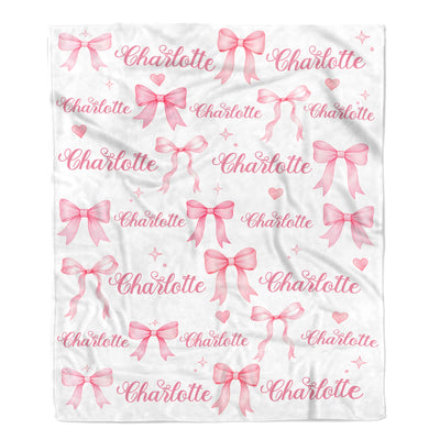 Personalized Watercolor Pink Coquette Bow Blanket Custom Baby Girl Name Family Gift For Daughter Granddaughter Newborn Kids Birthday Gifts Fleece Throw Blanket Shirt & Hoodie | siriusteestore