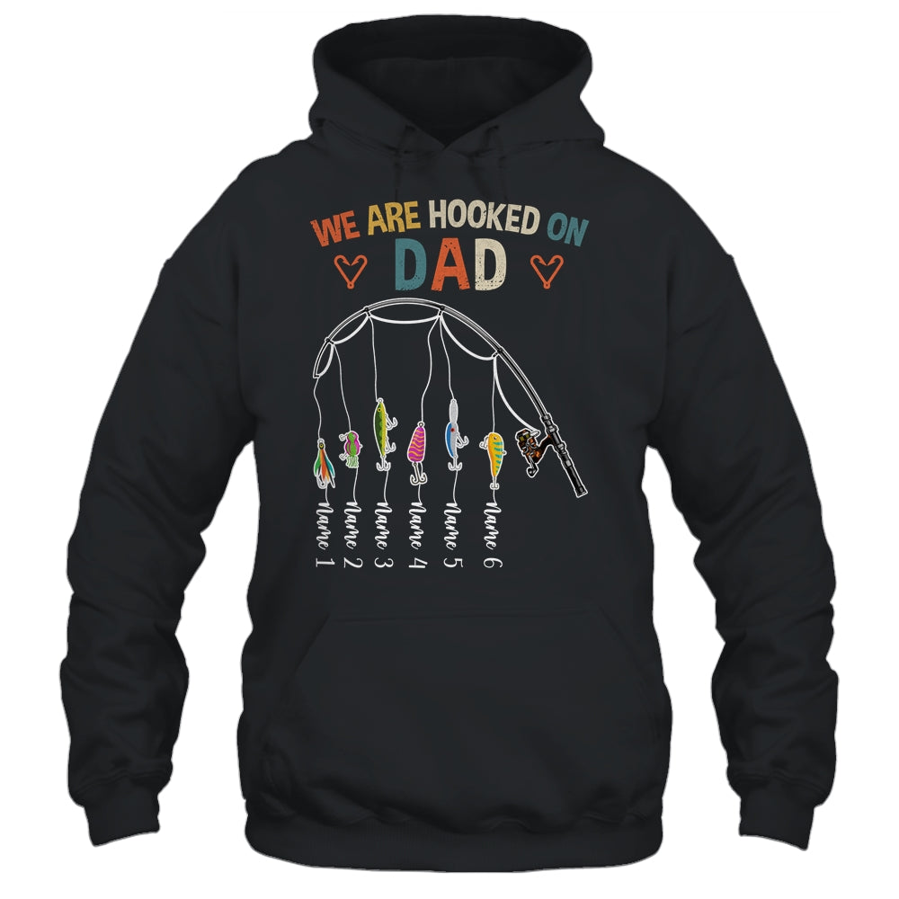 Personalized We Are Hooked On Dad Fishing Custom Kids Name Fathers Day For Men Birthday Christmas Shirt & Hoodie | siriusteestore