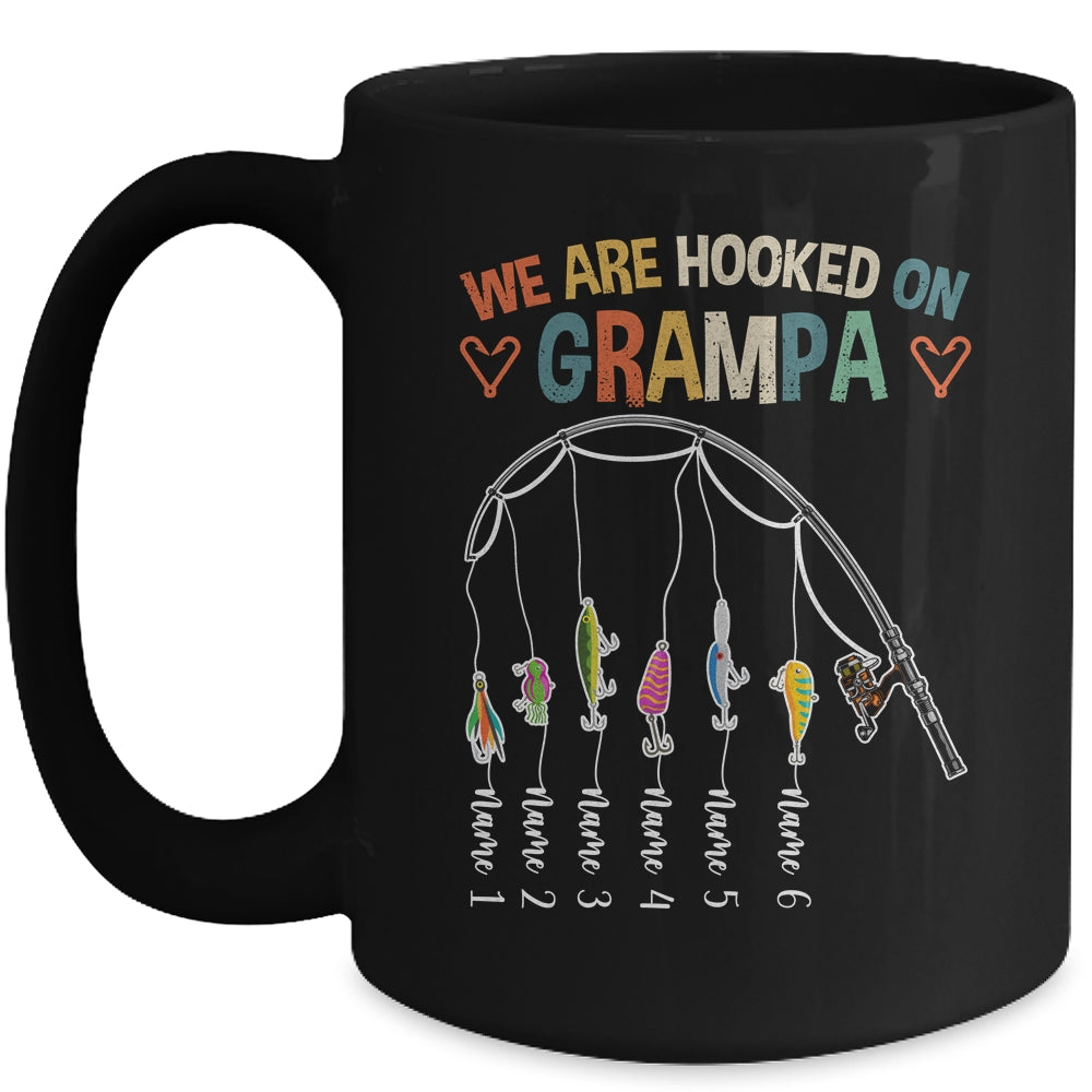 Personalized We Are Hooked On Grampa Fishing Custom Grandkids Name Fathers Day For Men Birthday Christmas Mug | siriusteestore