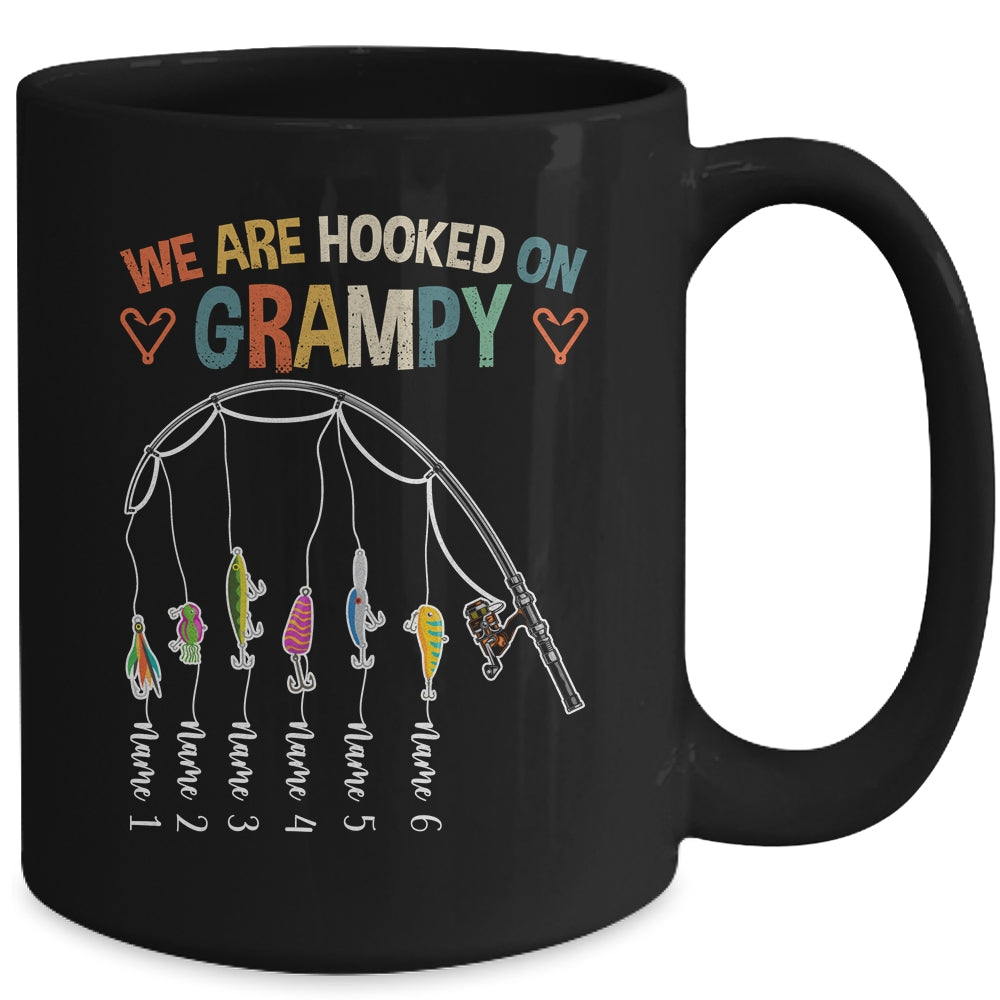 Personalized We Are Hooked On Grampy Fishing Custom Grandkids Name Fathers Day For Men Birthday Christmas Mug | siriusteestore