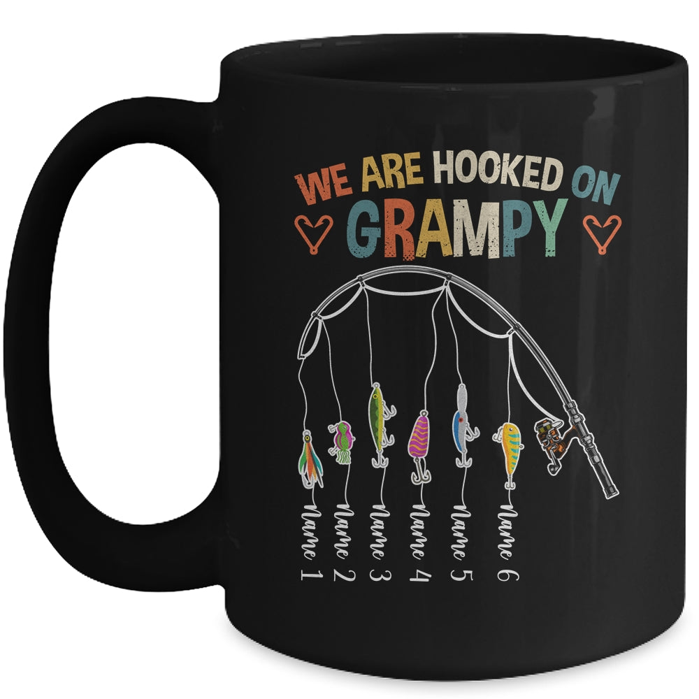 Personalized We Are Hooked On Grampy Fishing Custom Grandkids Name Fathers Day For Men Birthday Christmas Mug | siriusteestore