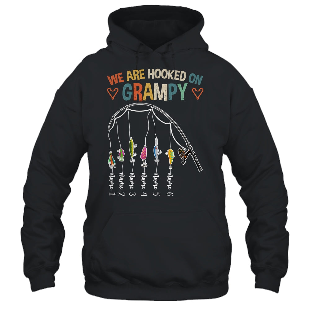 Personalized We Are Hooked On Grampy Fishing Custom Grandkids Name Fathers Day For Men Birthday Christmas Shirt & Hoodie | siriusteestore