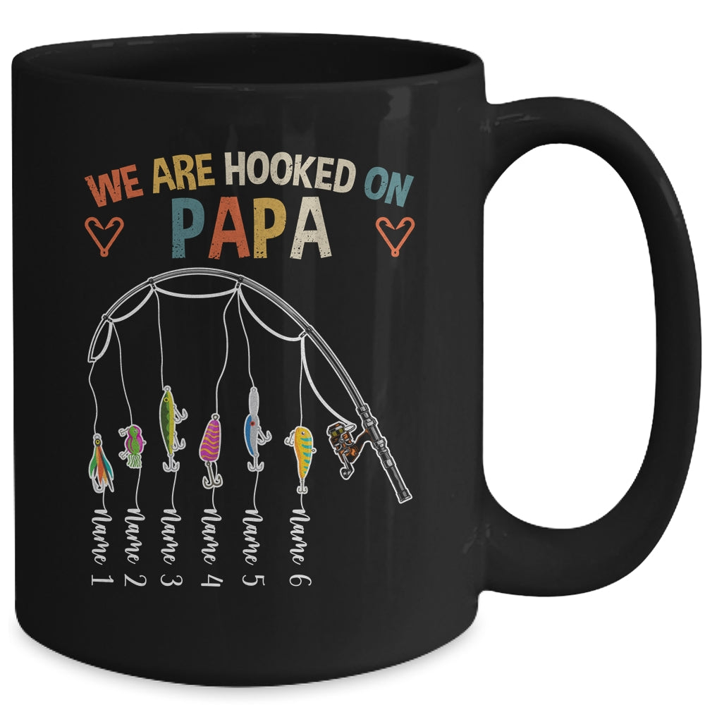 Personalized We Are Hooked On Papa Fishing Custom Grandkids Name Fathers Day For Men Birthday Christmas Mug | siriusteestore
