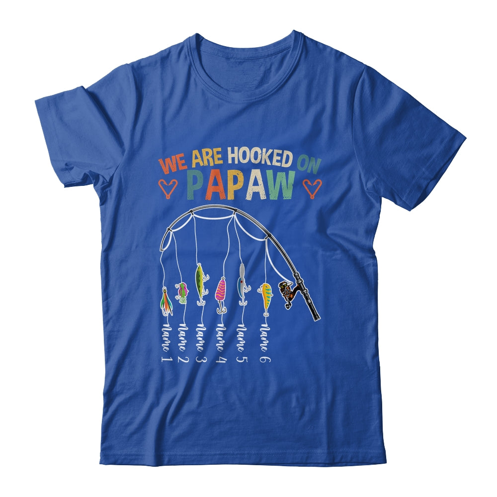 Personalized We Are Hooked On Papaw Fishing Custom Grandkids Name Fathers Day For Men Birthday Christmas Shirt & Hoodie | siriusteestore