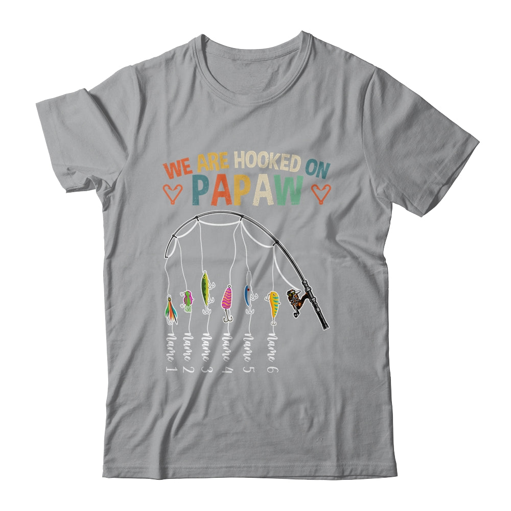 Personalized We Are Hooked On Papaw Fishing Custom Grandkids Name Fathers Day For Men Birthday Christmas Shirt & Hoodie | siriusteestore