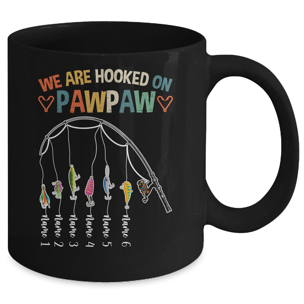 Personalized We Are Hooked On Pawpaw Fishing Custom Grandkids Name Fathers Day For Men Birthday Christmas Mug | siriusteestore