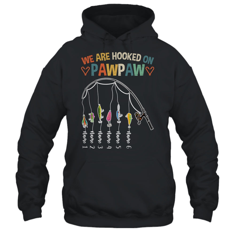 Personalized We Are Hooked On Pawpaw Fishing Custom Grandkids Name Fathers Day For Men Birthday Christmas Shirt & Hoodie | siriusteestore