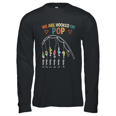 Personalized We Are Hooked On Pop Fishing Custom Grandkids Name Fathers Day For Men Birthday Christmas Shirt & Hoodie | siriusteestore