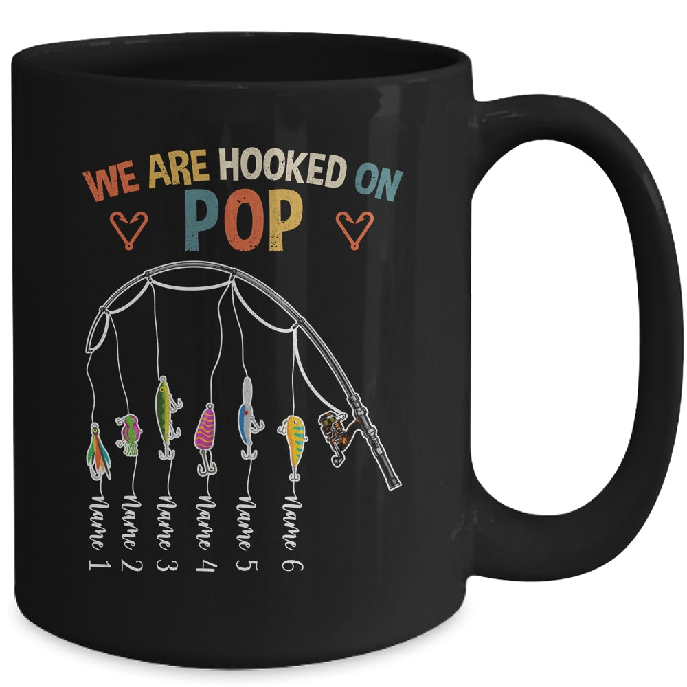 Personalized We Are Hooked On Pop Fishing Custom Grandkids Name Fathers Day For Men Birthday Christmas Mug | siriusteestore