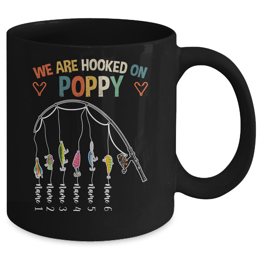 Personalized We Are Hooked On Poppy Fishing Custom Grandkids Name Fathers Day For Men Birthday Christmas Mug | siriusteestore