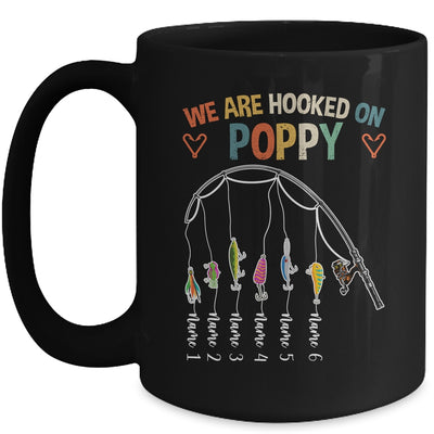 Personalized We Are Hooked On Poppy Fishing Custom Grandkids Name Fathers Day For Men Birthday Christmas Mug | siriusteestore