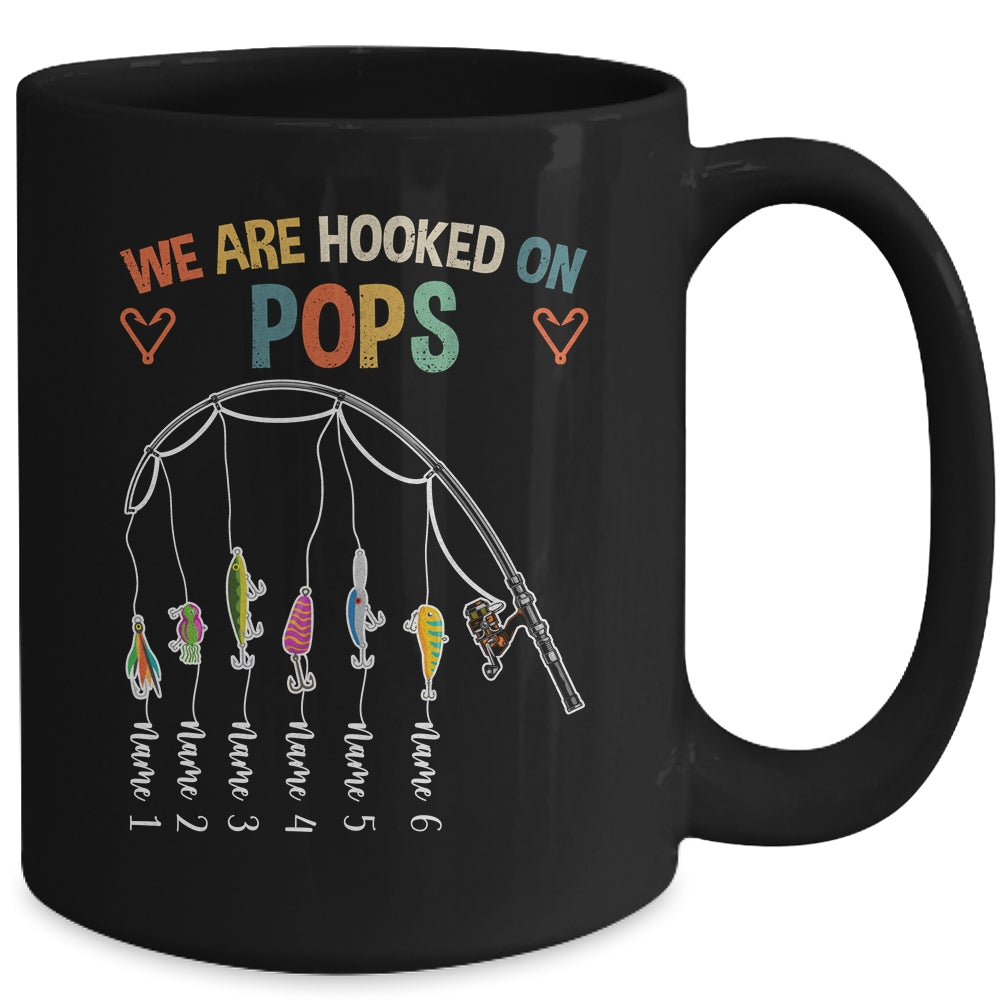 Personalized We Are Hooked On Pops Fishing Custom Grandkids Name Fathers Day For Men Birthday Christmas Mug | siriusteestore