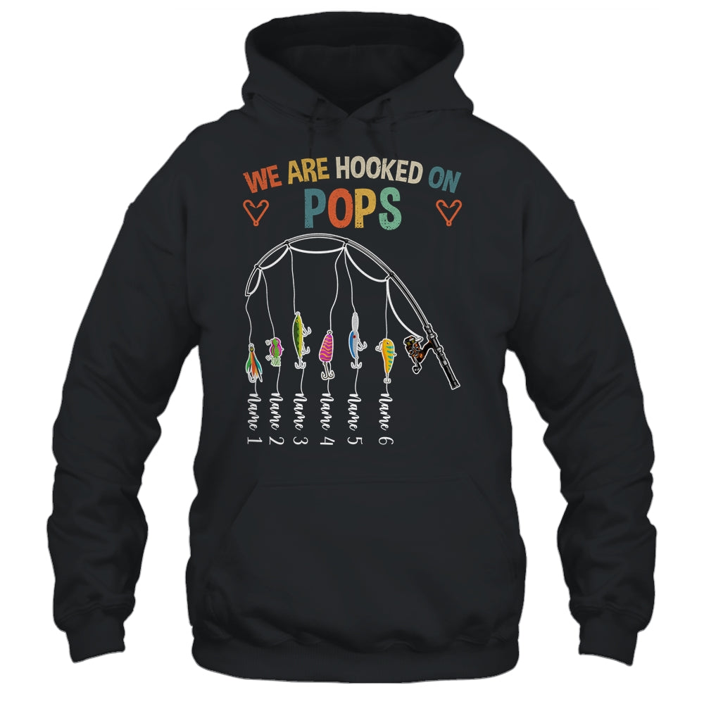 Personalized We Are Hooked On Pops Fishing Custom Grandkids Name Fathers Day For Men Birthday Christmas Shirt & Hoodie | siriusteestore