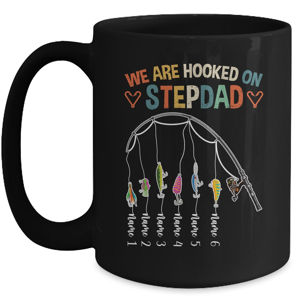 Personalized We Are Hooked On Stepdad Fishing Custom Kids Name Fathers Day For Men Birthday Christmas Mug | siriusteestore