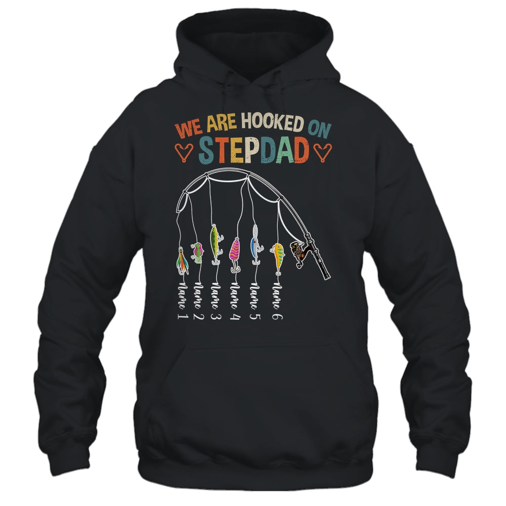 Personalized We Are Hooked On Stepdad Fishing Custom Kids Name Fathers Day For Men Birthday Christmas Shirt & Hoodie | siriusteestore