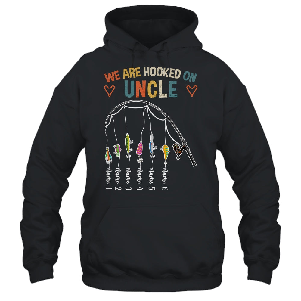 Personalized We Are Hooked On Uncle Fishing Custom Kids Name Fathers Day For Men Birthday Christmas Shirt & Hoodie | siriusteestore