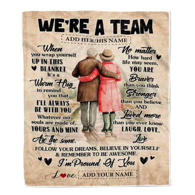 Personalized We're A Team Blanket For Couple Birthday Gifts Husband Wife Anniversary Gifts Romantic For Her Vintage Warm Hug Customized Fleece Throw Blanket | siriusteestore