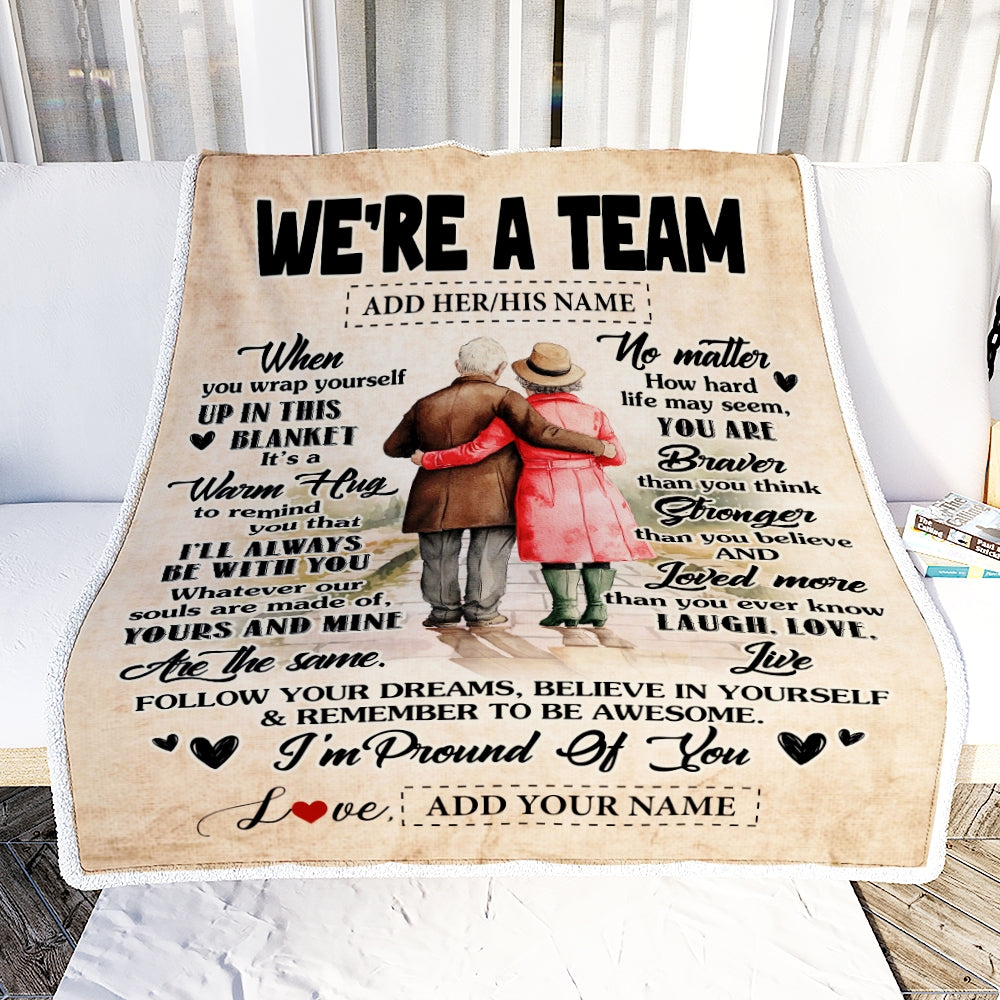 Personalized We're A Team Blanket For Couple Birthday Gifts Husband Wife Anniversary Gifts Romantic For Her Vintage Warm Hug Customized Fleece Throw Blanket | siriusteestore